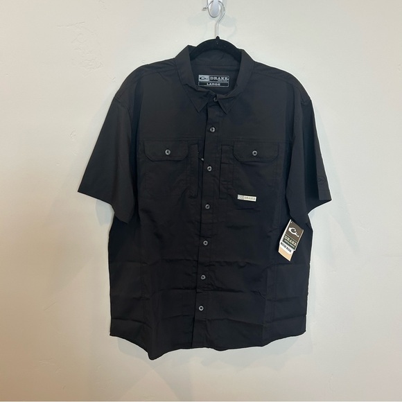 Drake Wingshooter's Trey Button-Down Short Sleeve Shirt, Caviar Black, Large - Picture 1 of 6